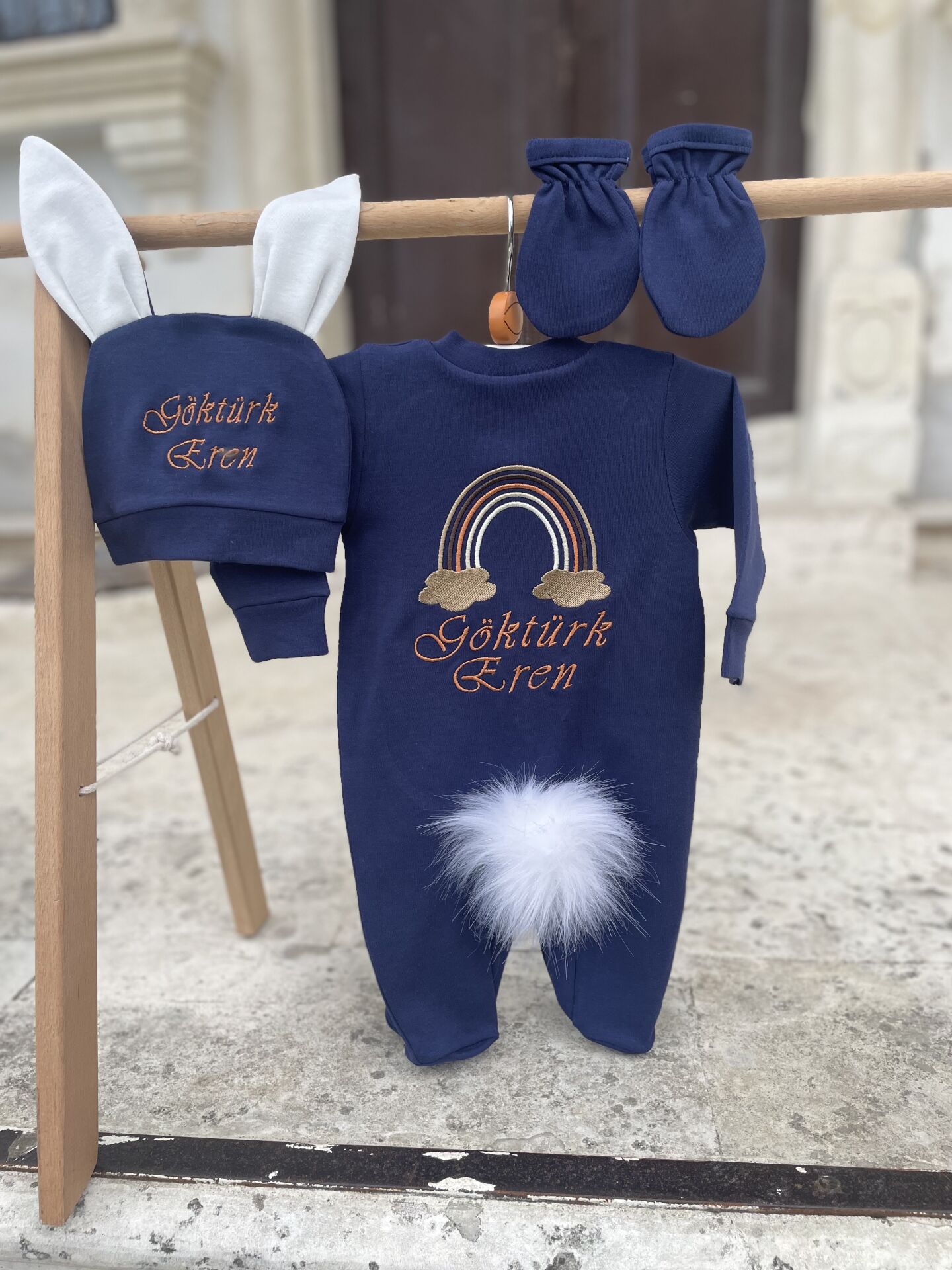 Lacivert Tavşan Tulum Set - Gökkuşağı Model