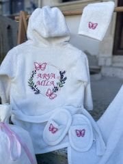 Bornoz Set - Kelebek Model - Pembe Ton