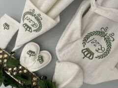 Bornoz Set - Taçlı Başak Model - Yeşil Ton