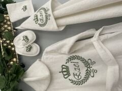 Bornoz Set - Taçlı Başak Model - Yeşil Ton