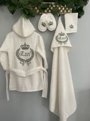 Bornoz Set - Taçlı Başak Model - Yeşil Ton