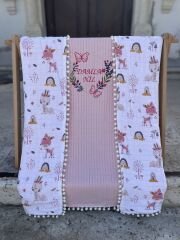 Pembe Örgü Battaniye - Müslin Ceylanlı Model
