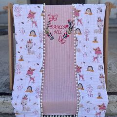Pembe Örgü Battaniye - Müslin Ceylanlı Model