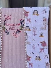 Pembe Örgü Battaniye - Müslin Ceylanlı Model